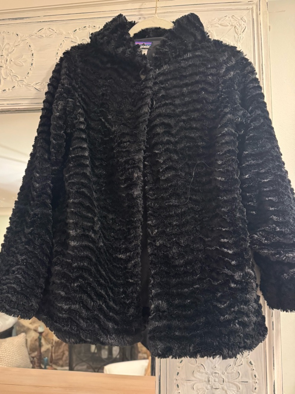 Patagonia Vintage Girls Faux Fur Black Coat 14 XL